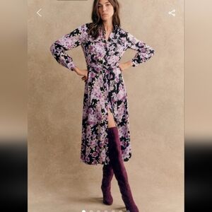 Sezane Lauretta Floral Midi Dress - Black and Purple